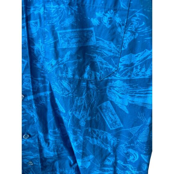 Columbia PFG Trollers Blue Fish Print Hawaiian Fishing Button-Up Shirt L New - Picture 8 of 9